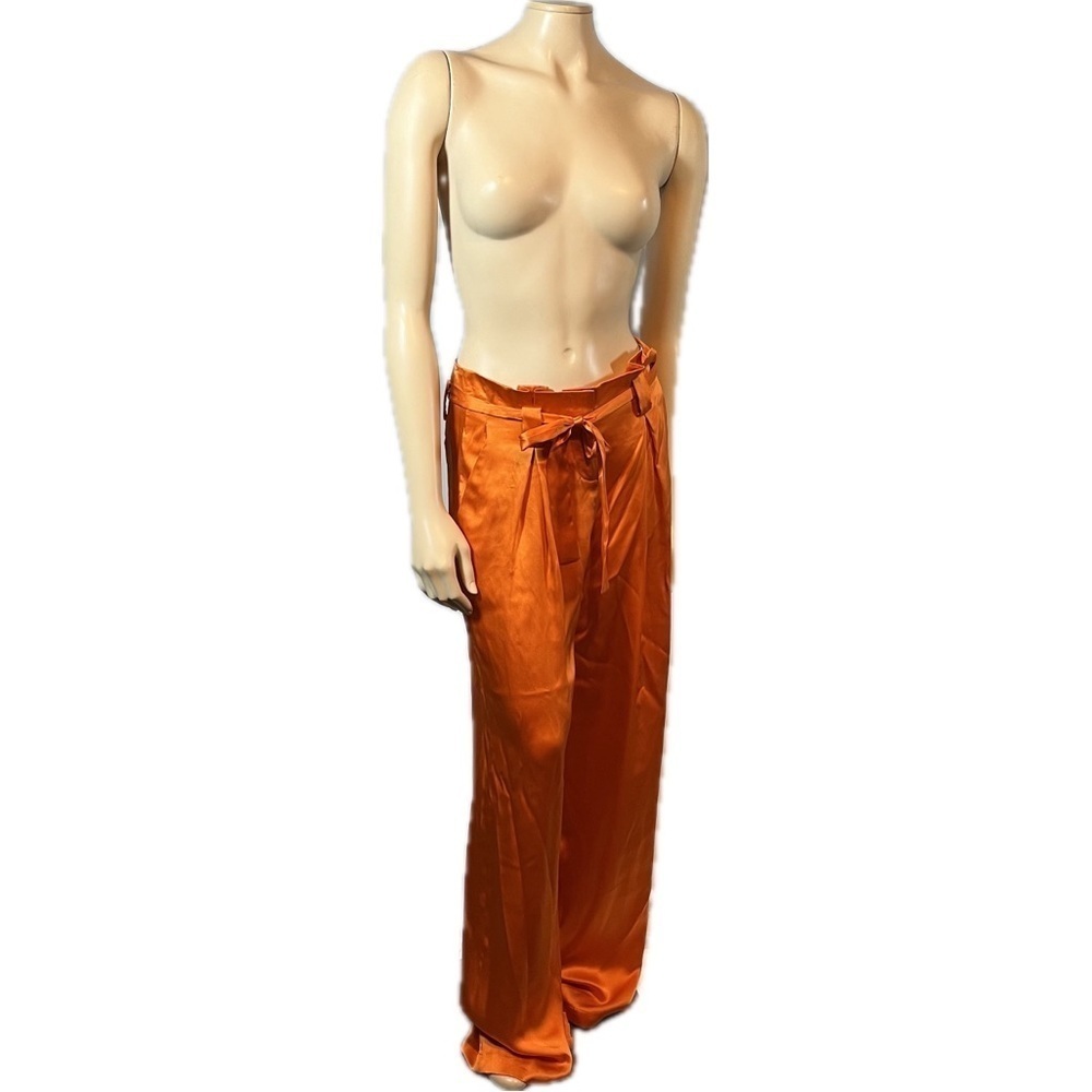 l’agence Bobby Wide Paperbag Waist Silk Trousers in Golden Poppy
